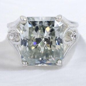 9.80ct Radient Certified Earth Mined Diamond Ring in Sterling Silver size 7.25